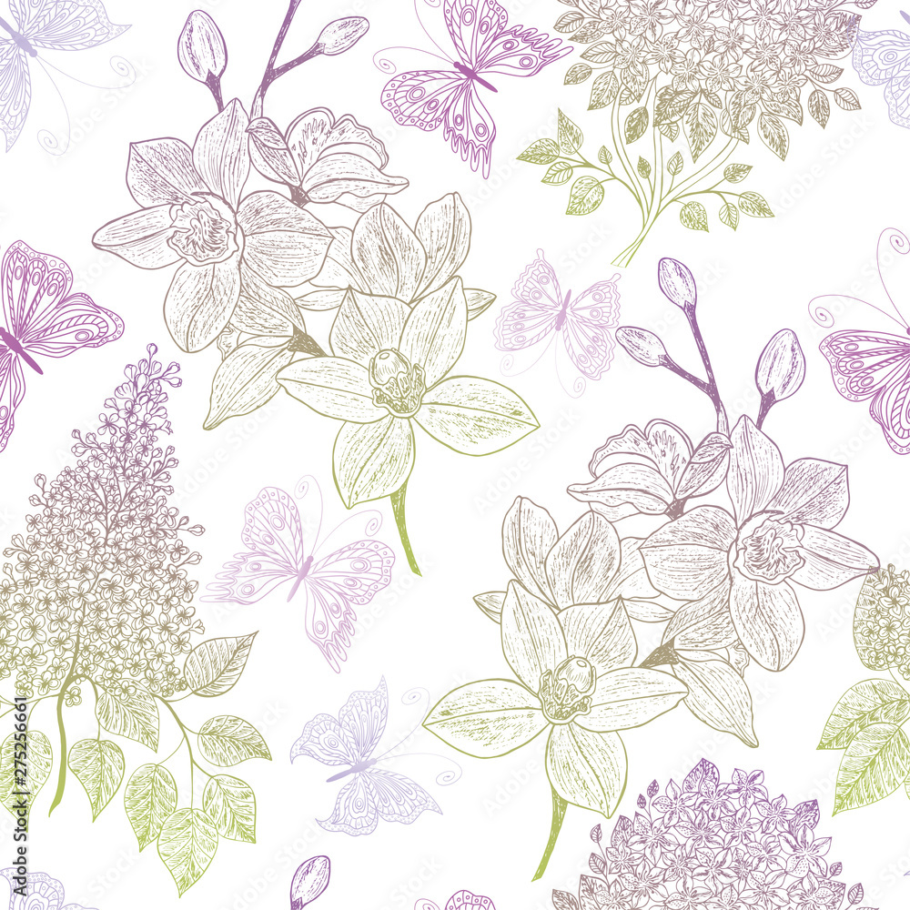 Beautiful seamless pattern with  flowers . Vector illustration. EPS 10