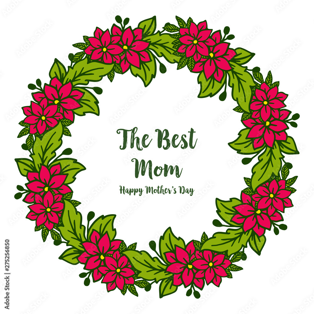 Vector illustration crowd of red bouqet frame with style card of best mom Vector illustration crowd of red bouqet frame with style card of best mom