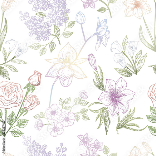Beautiful seamless pattern with flowers . Vector illustration. EPS 10