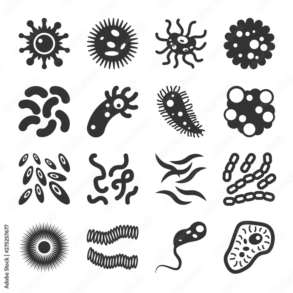 Bacteria Microbes Viruses Icons Set Bacteria Microbes Viruses Icons Set