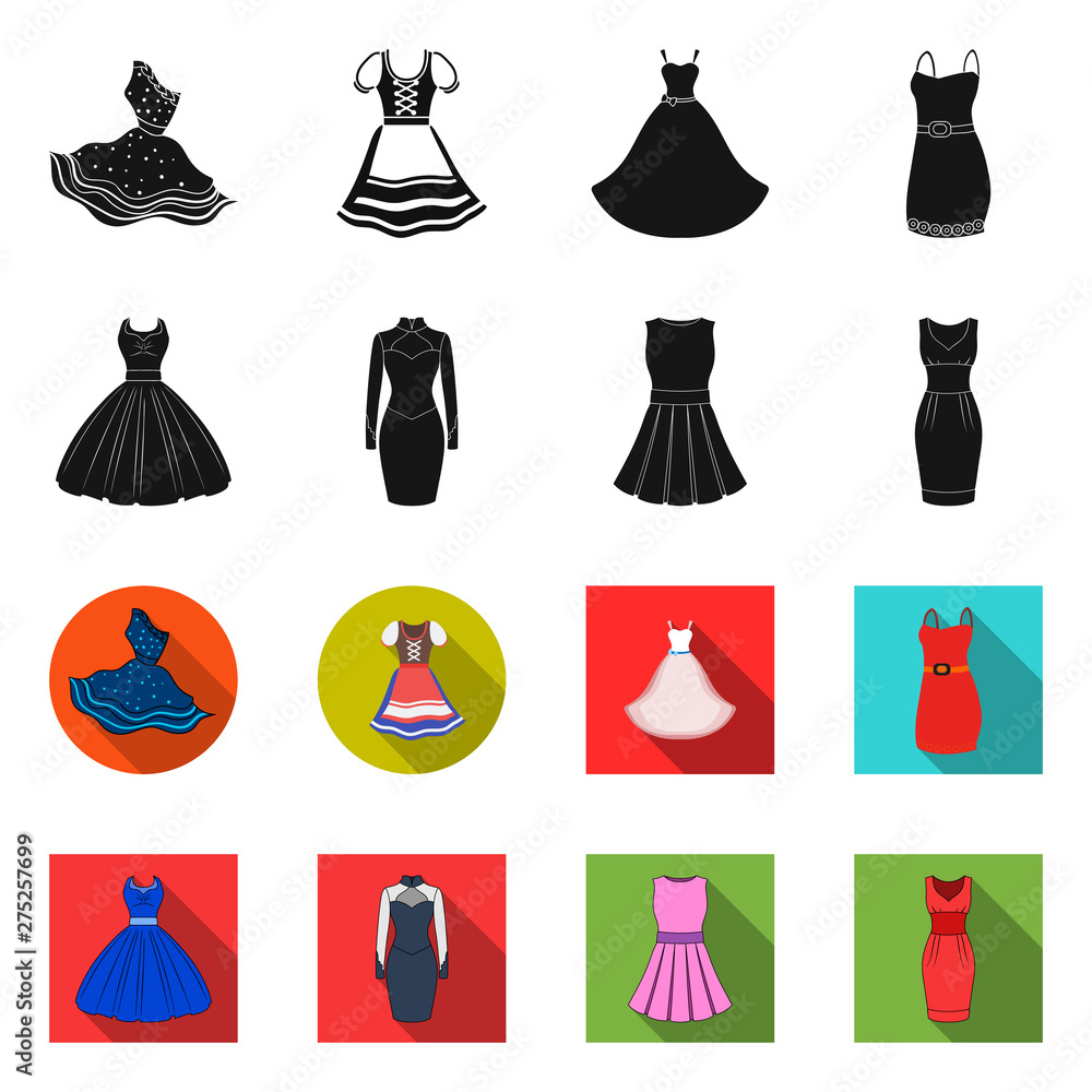 Vector design of dress and clothes sign. Set of dress and evening stock symbol for web. Vector design of dress and clothes sign. Set of dress and evening stock symbol for web.