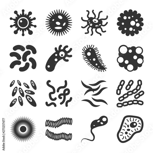 Bacteria Microbes Viruses Icons Set