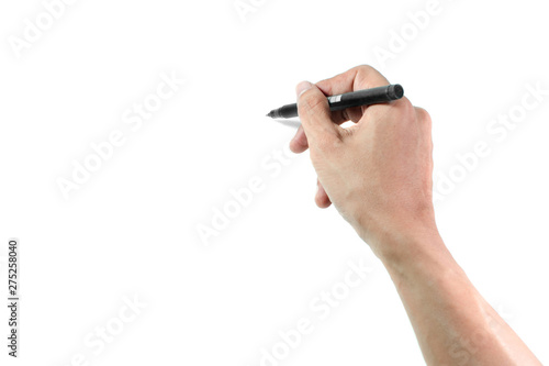hand with pen isolated on white background