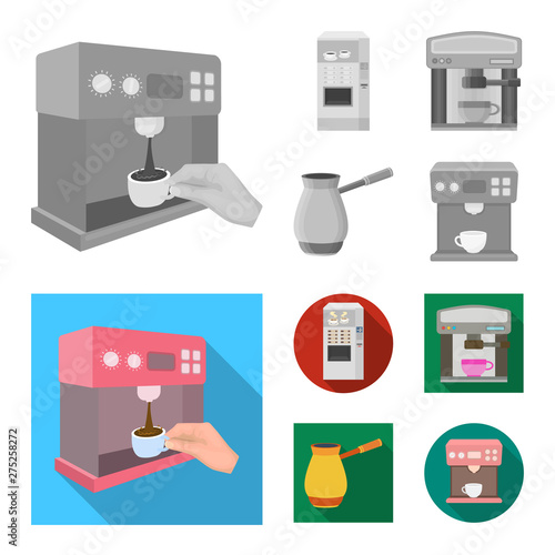 Vector design of coffee and machine symbol. Set of coffee and kitchen stock symbol for web.