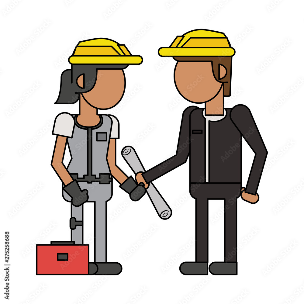 Construction workers with tools cartoons faceless