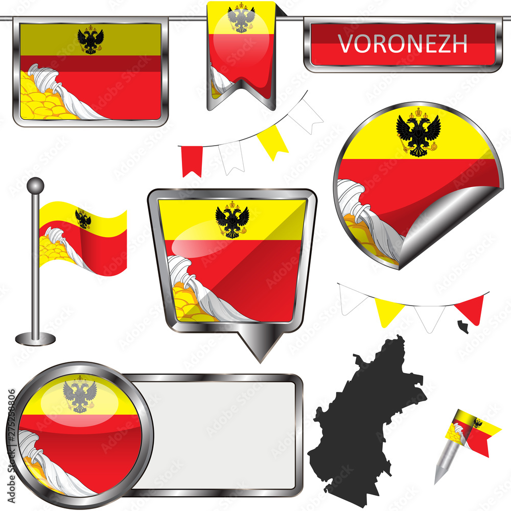 Glossy icons with flag of Voronezh Glossy icons with flag of Voronezh
