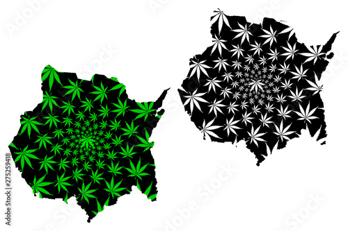 Morelos (United Mexican States, Mexico, federal republic) map is designed cannabis leaf green and black, Free and Sovereign State of Morelos map made of marijuana (marihuana,THC) foliage