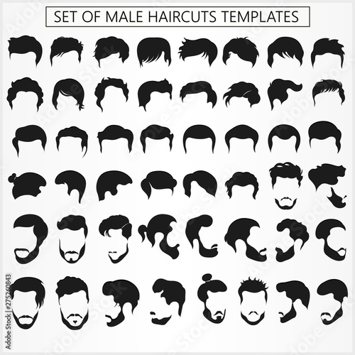 Set of male haircuts and hairstyles with a beard on a white background