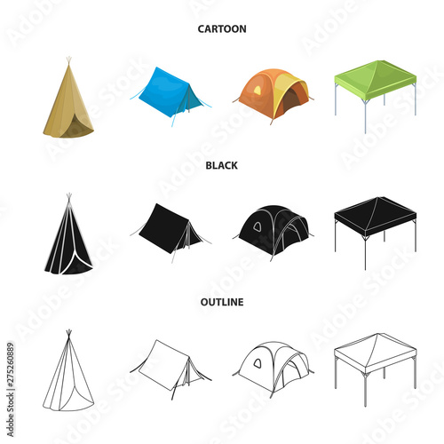 Vector illustration of tent and camp sign. Collection of tent and forest stock symbol for web.