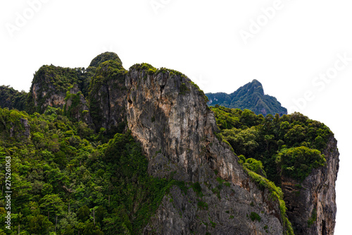 big mountain green and cliff rock stone on white background
