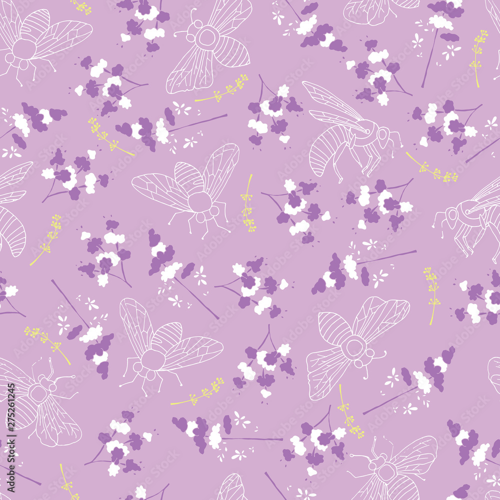 Bees and Lavender Vector Seamless Pattern Bees and Lavender Vector Seamless Pattern