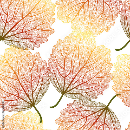 Seamless pattern with  leaves.Heart-shaped leaves.Vector illustration
