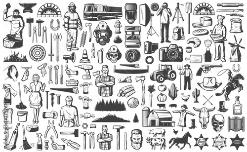 Vintage People Professions Elements Set
