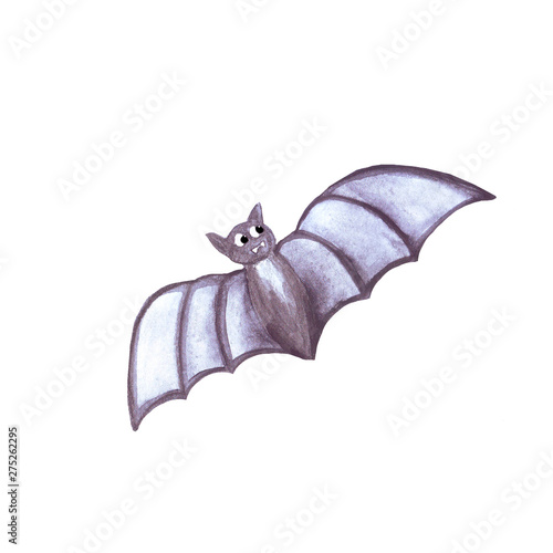 Watercolor bat isolated on wite background. Symbol of Halloween.