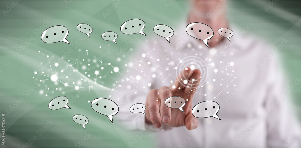 Man touching a network communication concept Man touching a network communication concept