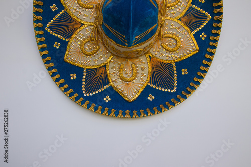 Blue Mexican velvet sombrero, isolated on white