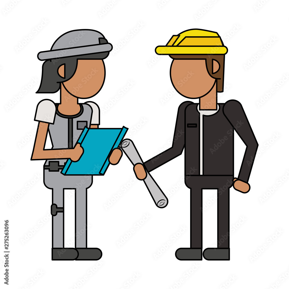 Construction workers with tools cartoons faceless