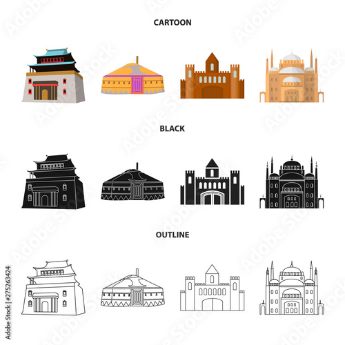 Isolated object of town and chinatown sign. Set of town and asian vector icon for stock.