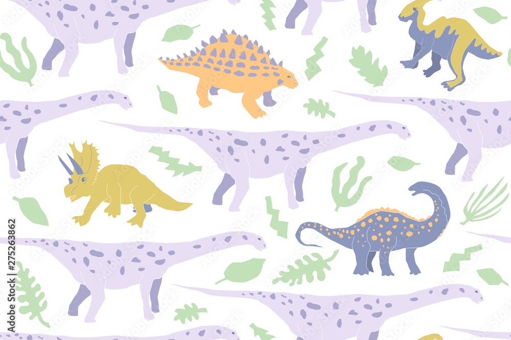 Cute herbivorous dinosaur seamless pattern Cute herbivorous dinosaur seamless pattern