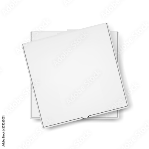 Vector 3d Realistic Blank White Pizza Box Template Closeup Isolated on White Background. Mockup for Logo, Corporate Design. Top View