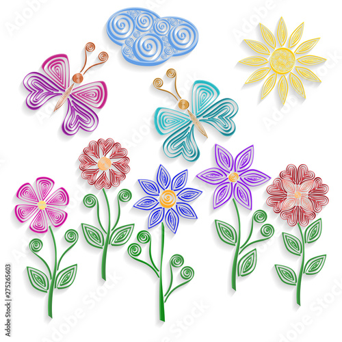 Cute elements. Quilling. In the children's style. For your design. Vector illustration.