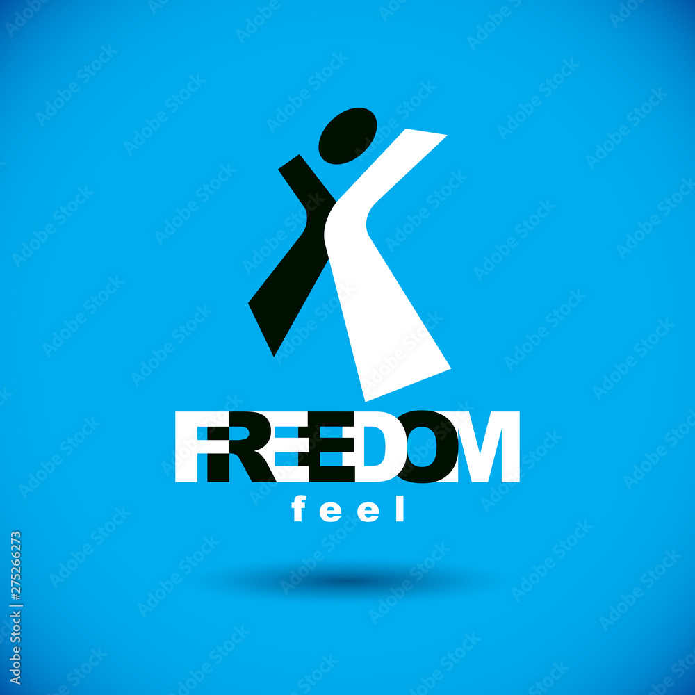 Vector illustration of happy abstract human with reaching up. Successful business career symbol. Corporate development logo. Freedom creative logotype. Vector illustration of happy abstract human with reaching up. Successful business career symbol. Corporate development logo. Freedom creative logotype.