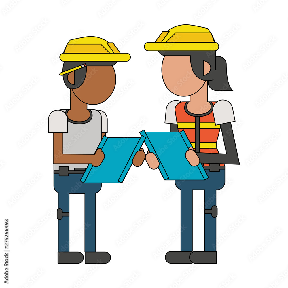 Construction workers with tools cartoons faceless Construction workers with tools cartoons faceless