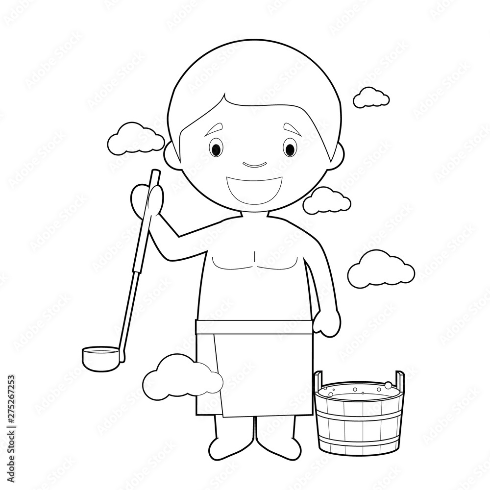 Easy coloring cartoon character from Finland in a traditional sauna. Vector Illustration. Easy coloring cartoon character from Finland in a traditional sauna. Vector Illustration.