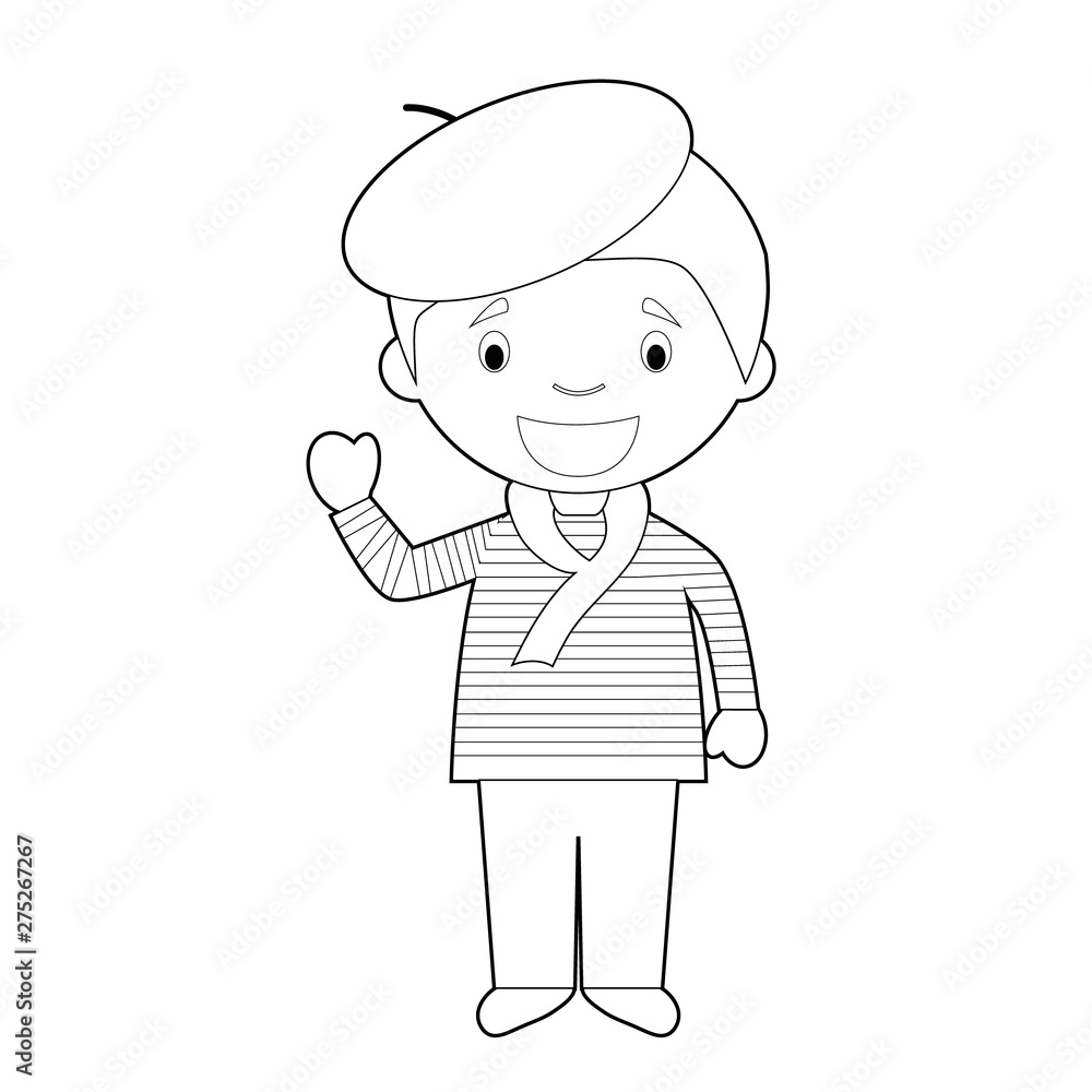 Easy coloring cartoon character from France dressed in the traditional way Vector Illustration. Easy coloring cartoon character from France dressed in the traditional way Vector Illustration.