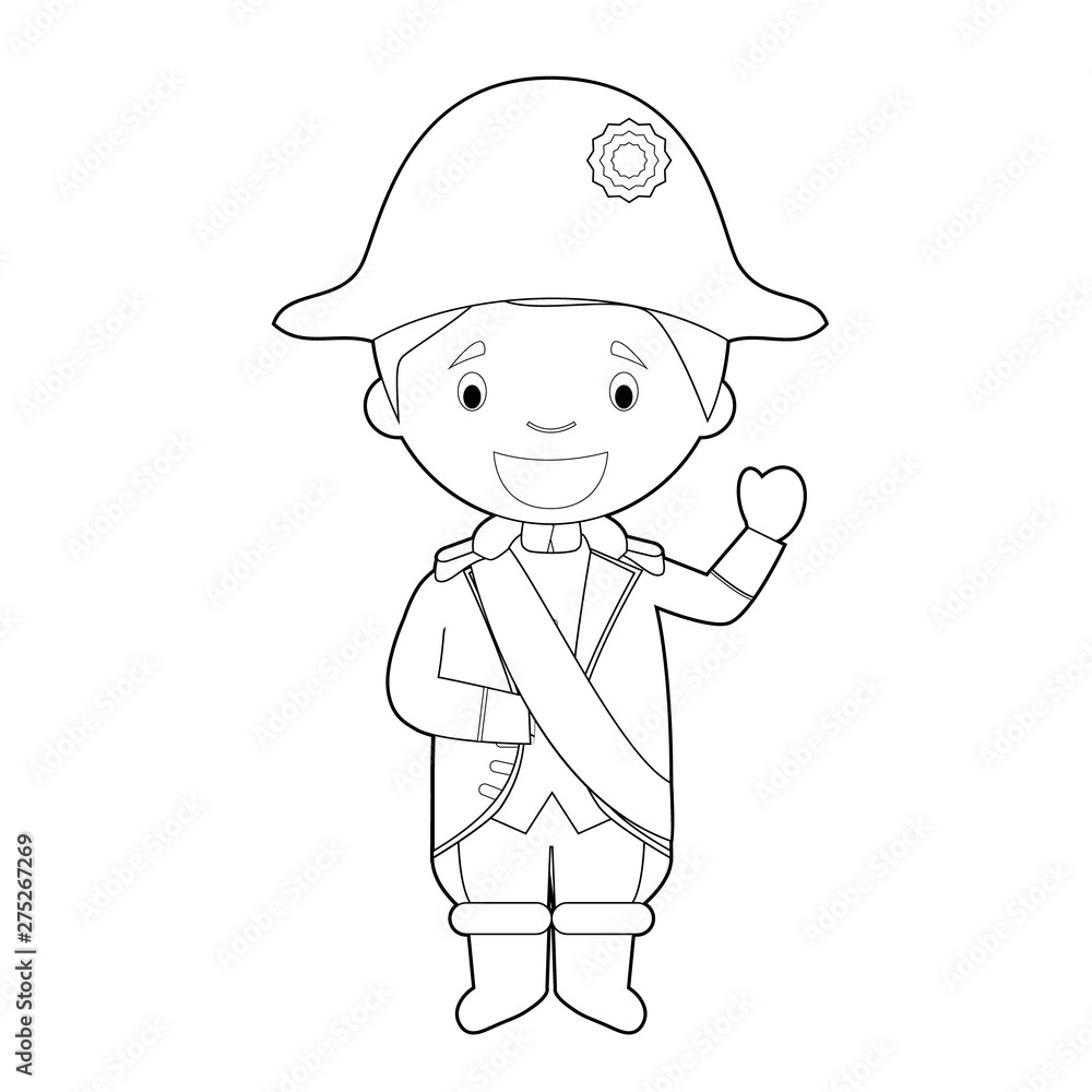 Easy coloring Napoleon Bonaparte cartoon character dressed in the traditional way. Vector Illustration. Easy coloring Napoleon Bonaparte cartoon character dressed in the traditional way. Vector Illustration.