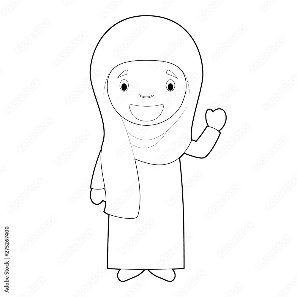 Easy coloring woman cartoon character from Iran dressed in the traditional way with chador. Vector Illustration. Easy coloring woman cartoon character from Iran dressed in the traditional way with chador. Vector Illustration.