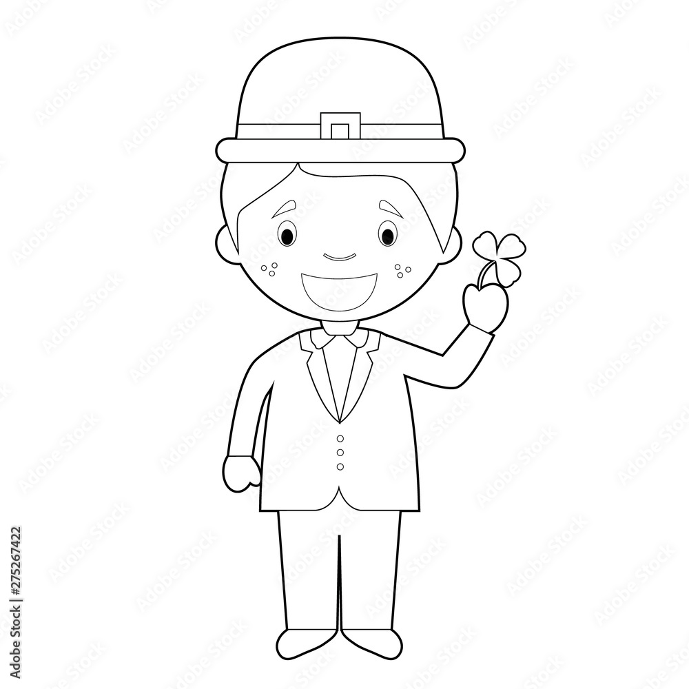 Easy coloring cartoon character from Ireland dressed in the traditional way with a clover. Vector Illustration. Easy coloring cartoon character from Ireland dressed in the traditional way with a clover. Vector Illustration.
