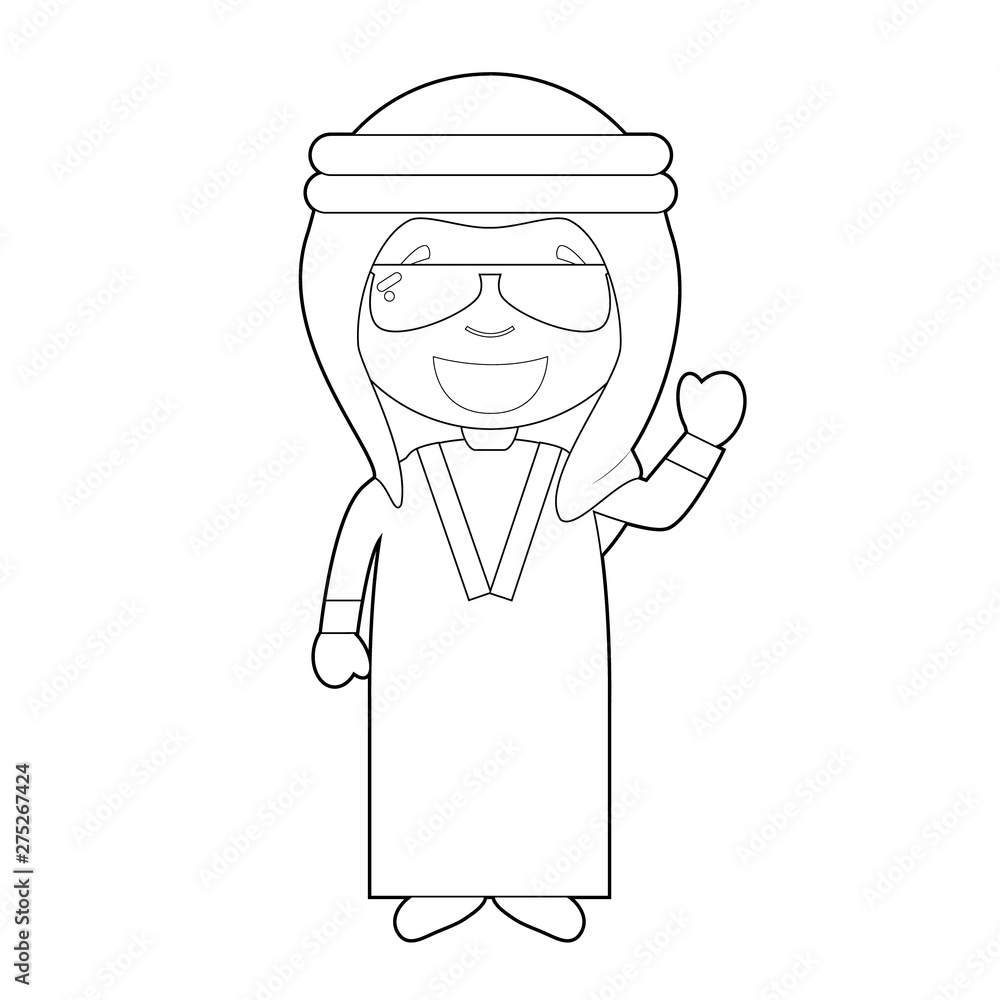 Easy coloring cartoon character from Iraq or Persia dressed in the traditional way Vector Illustration.