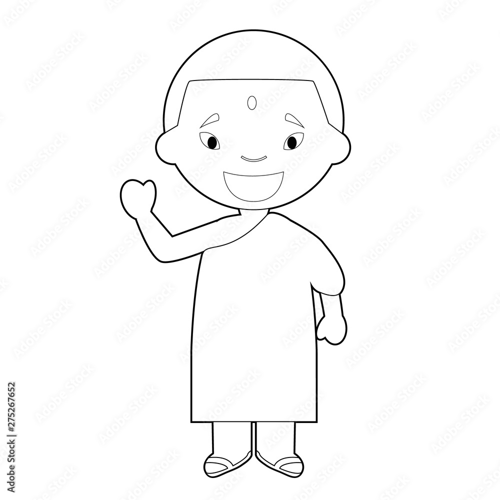 Easy coloring cartoon character from Nepal dressed in the traditional way Vector Illustration. Easy coloring cartoon character from Nepal dressed in the traditional way Vector Illustration.
