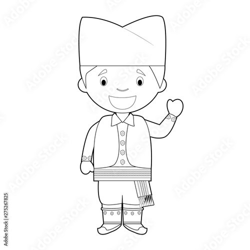Easy coloring cartoon character from Serbia dressed in the traditional way Vector Illustration.