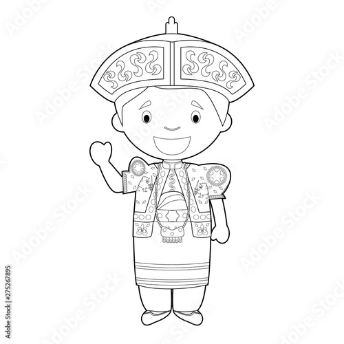 Easy coloring cartoon character from Sri Lanka dressed in the traditional wedding way Vector Illustration.