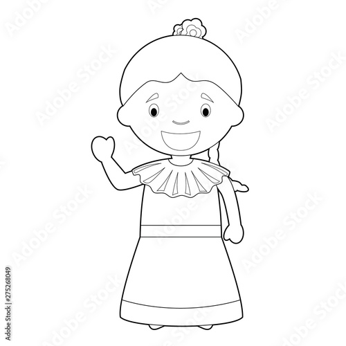 Easy coloring cartoon character from Venezuela dressed in the traditional way Vector Illustration. photo