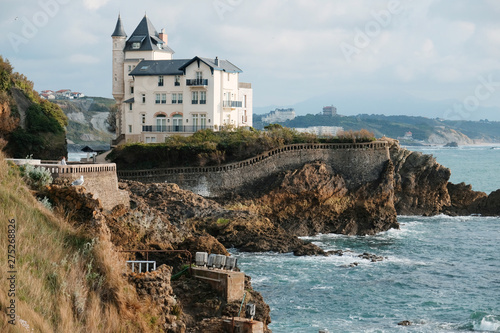 Beach, ocean and city views of Biarritz, France