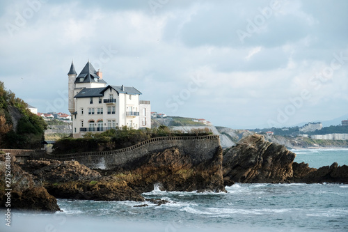 Beach, ocean and city views of Biarritz, France