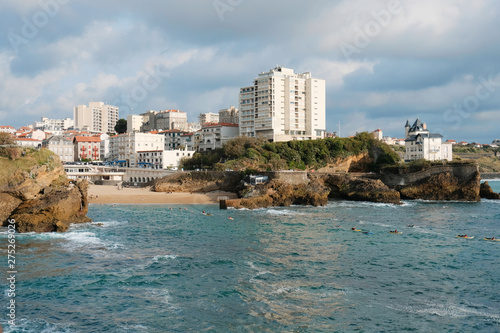 Beach, ocean and city views of Biarritz, France