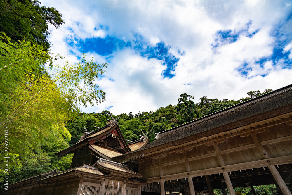 竹と神社と雲