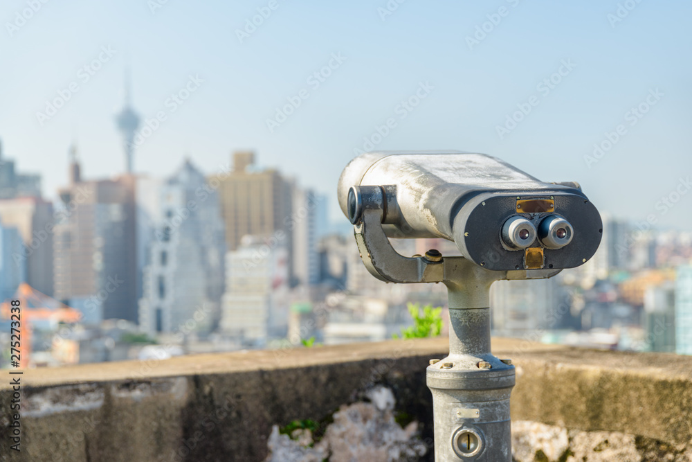 Threadbare tower viewer at observation deck in Macau