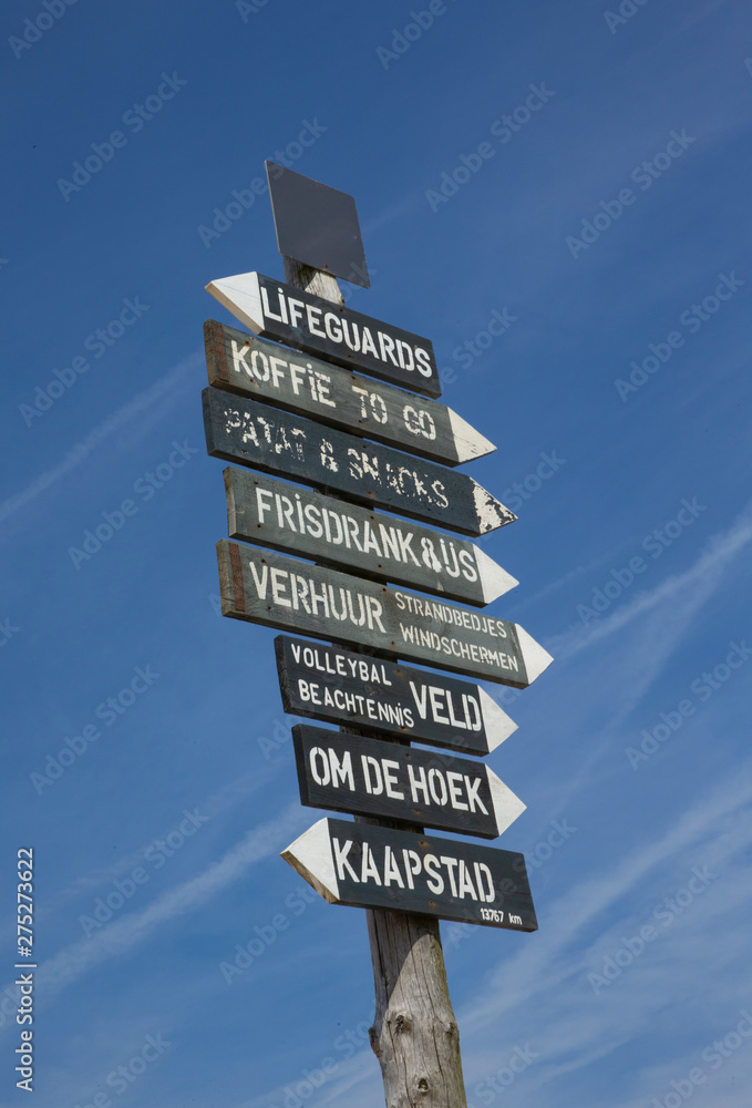 Signs. Beach and dunes North Sea coast. At Petten Netherlands