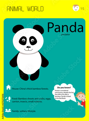 Panda. Habitat, food, interesting facts. Educational flash cards for children, kindergartens, children's centers. kids education