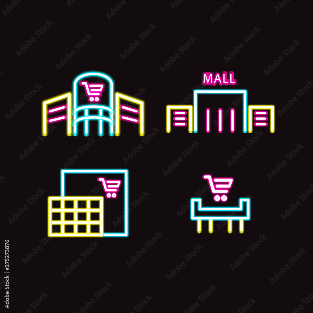 shopping mall neon icon set1