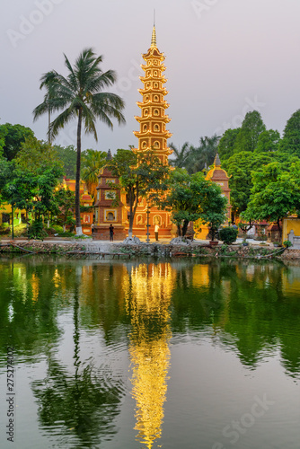 Beautiful evening view of the Tran Quoc Pagoda, Hanoi, Vietnam