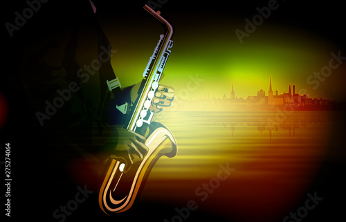 abstract music illustration with saxophone player