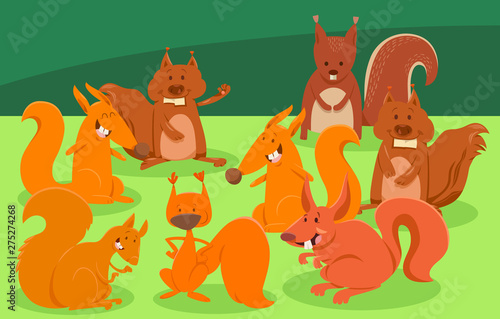 cartoon squirrels animal characters group