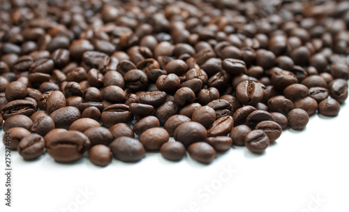 coffee beans brown on white isolated background with close-up location with blurred background