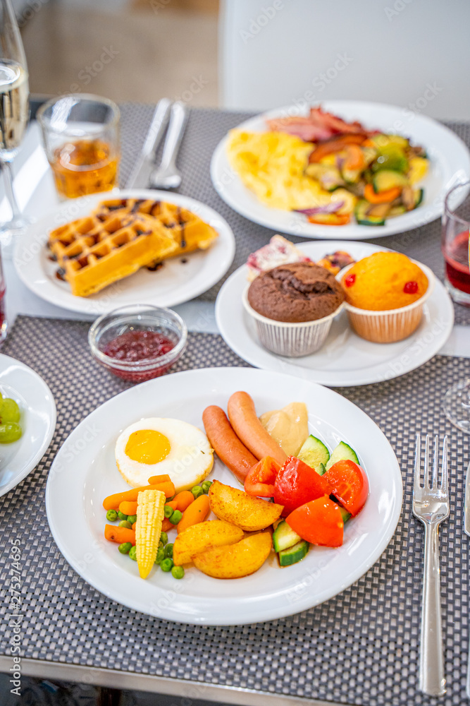 Breakfast Buffet Concept, Breakfast Time in Luxury Hotel, Brunch with Family in Restaurant Breakfast Buffet Concept, Breakfast Time in Luxury Hotel, Brunch with Family in Restaurant